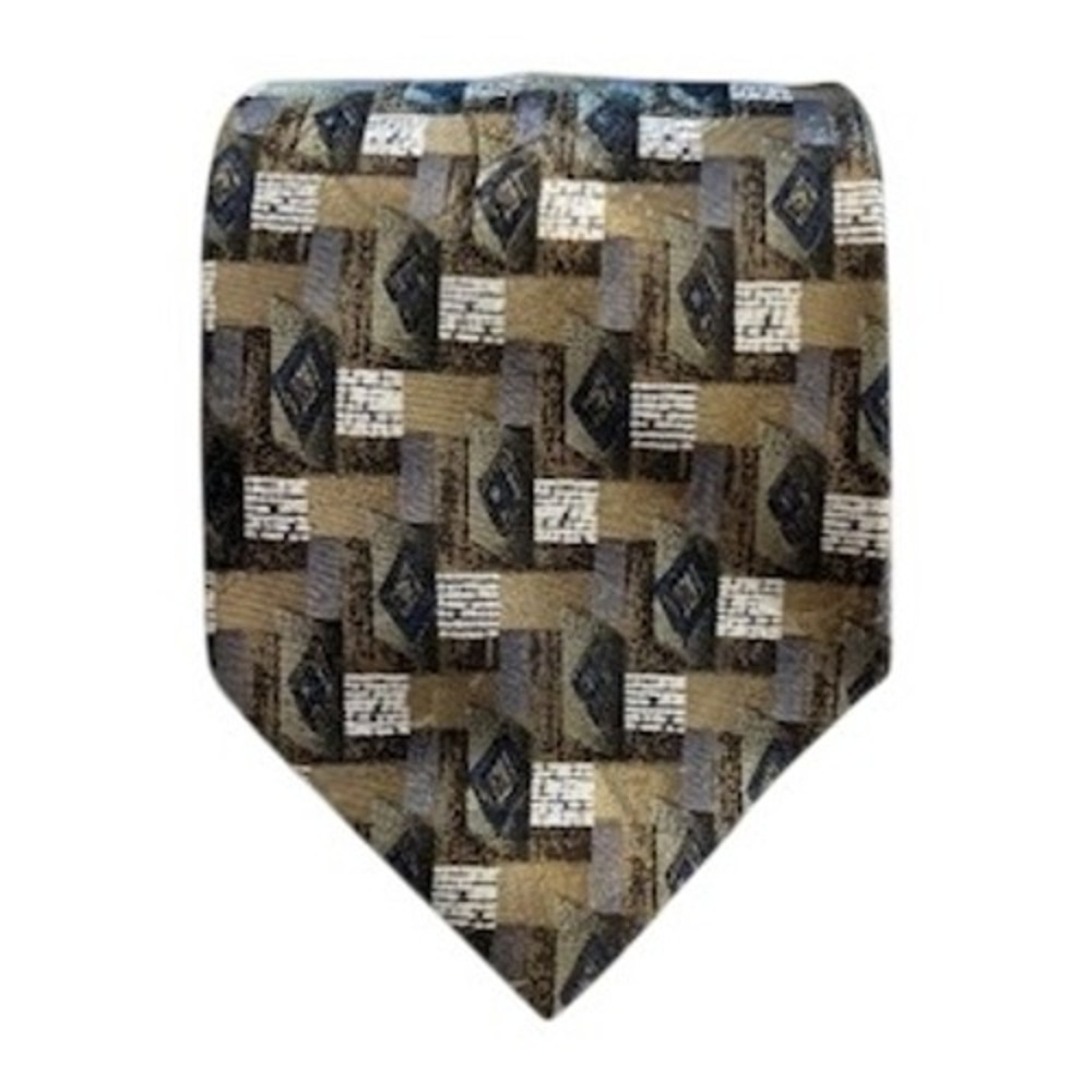 David Taylor Necktie Olive/Grey/White‎ Abstract  3-3/4"x60" 100% polyester